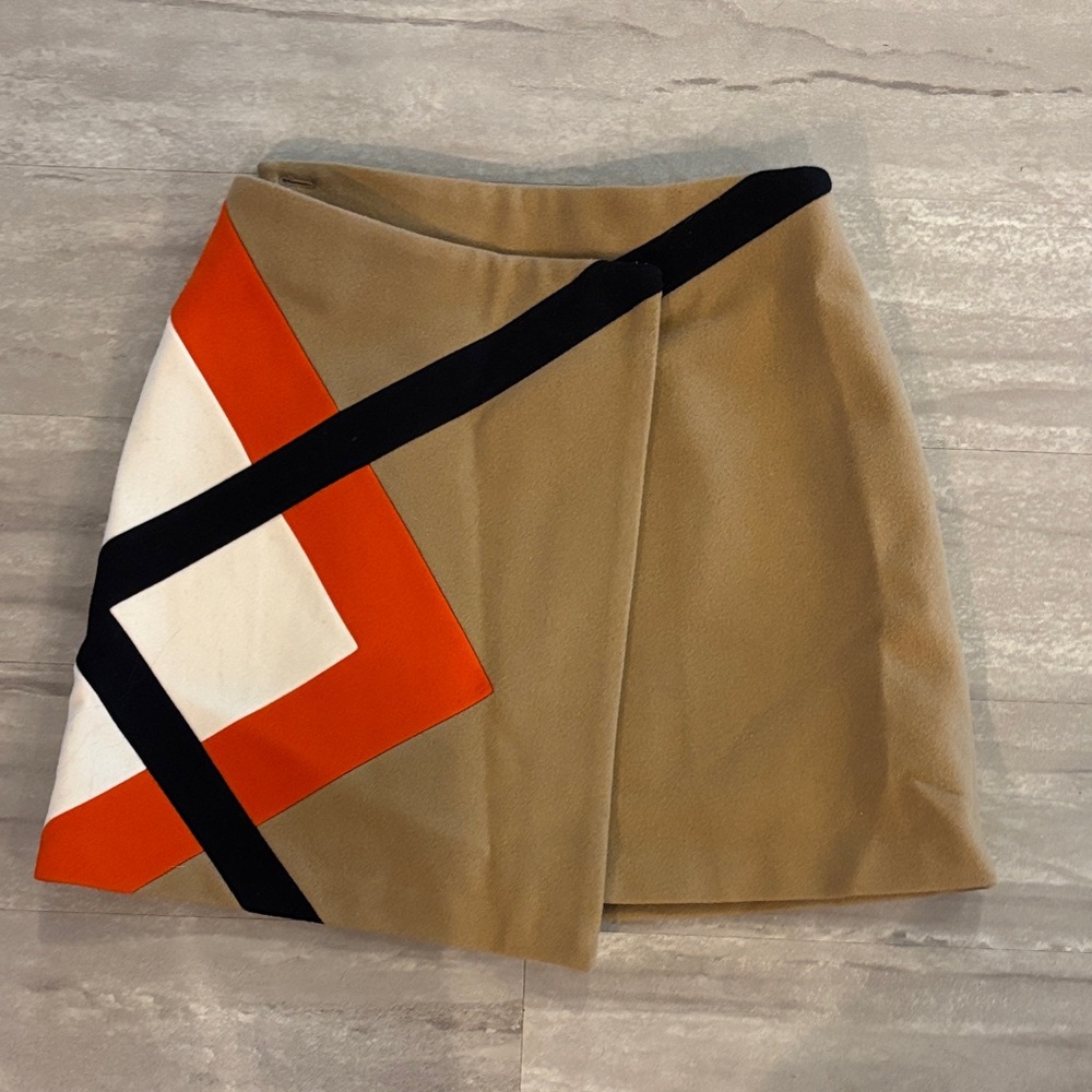 MSGM Tan and Orange Geometric Mini Skirt